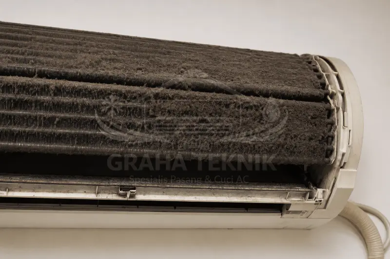 Evaporator (Indoor) Sebelum dicuci - hasil cuci AC Graha Teknik